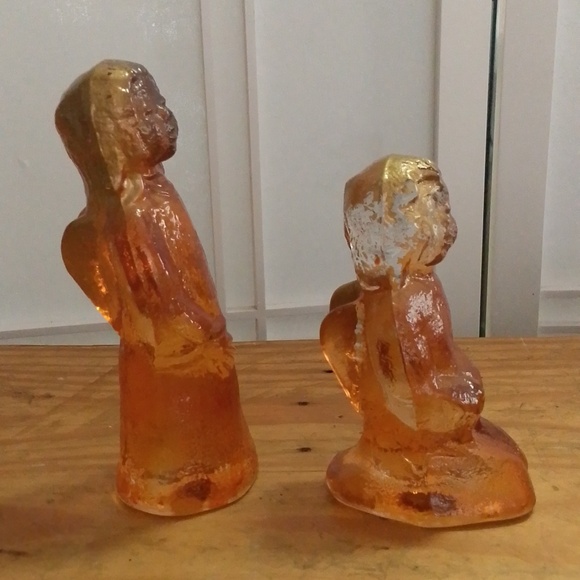 Vintage Solid Amber Glass Angels with Gold Wings - Picture 3 of 4